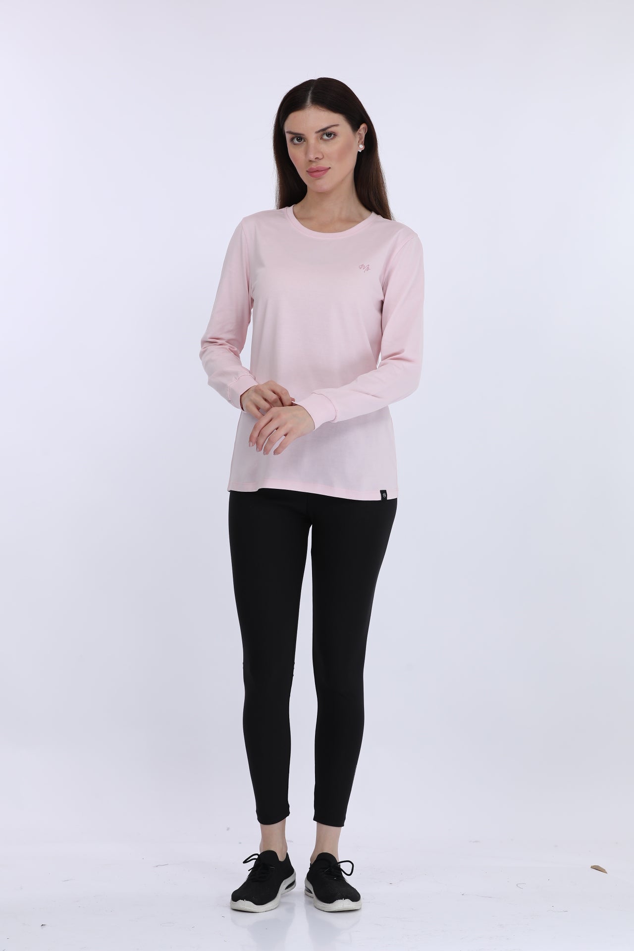 Women 100% Cotton Pink Solid Full Sleeve T-Shirt