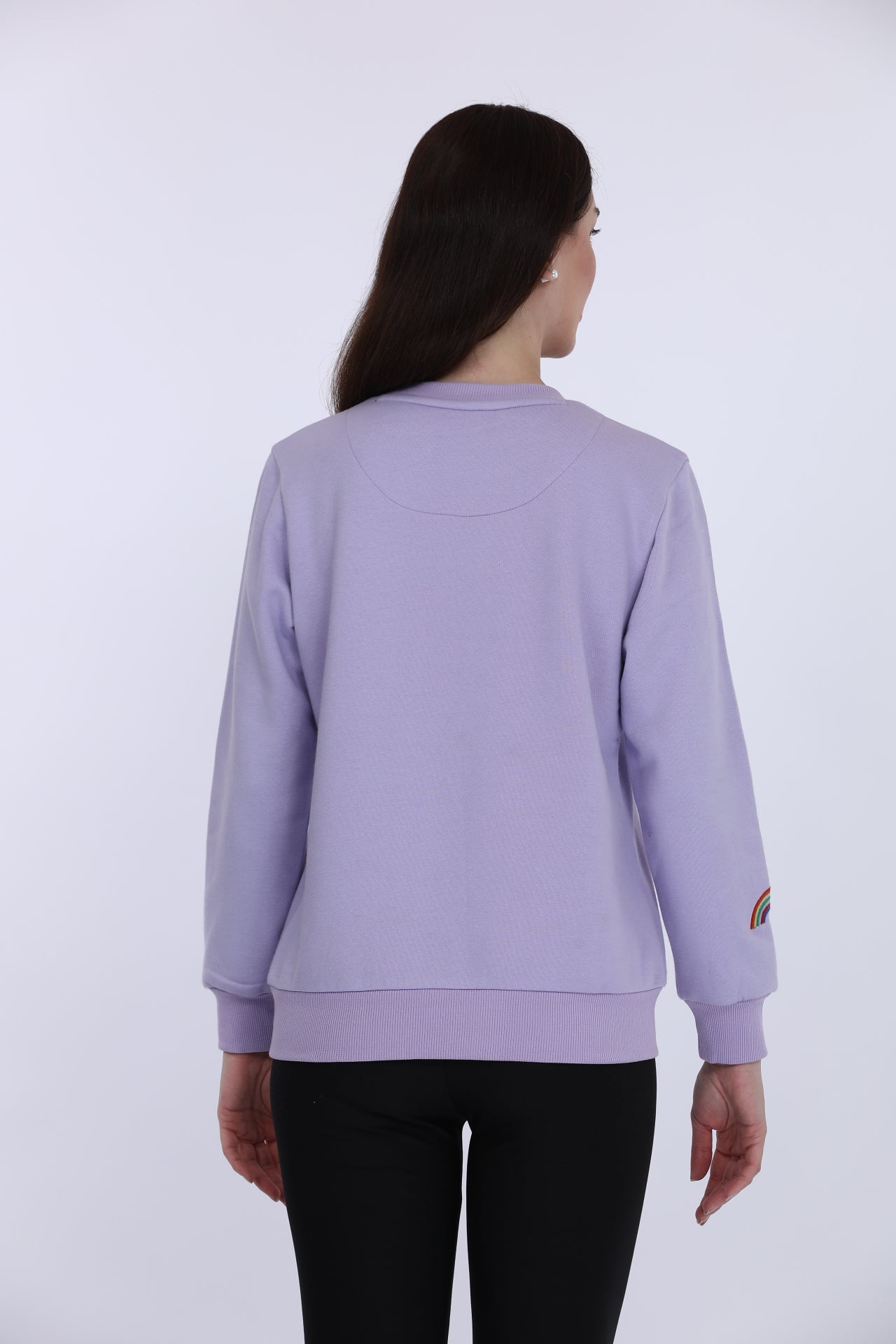 Women Fleece Purple Printed Full Sleeve Sweat Shirt