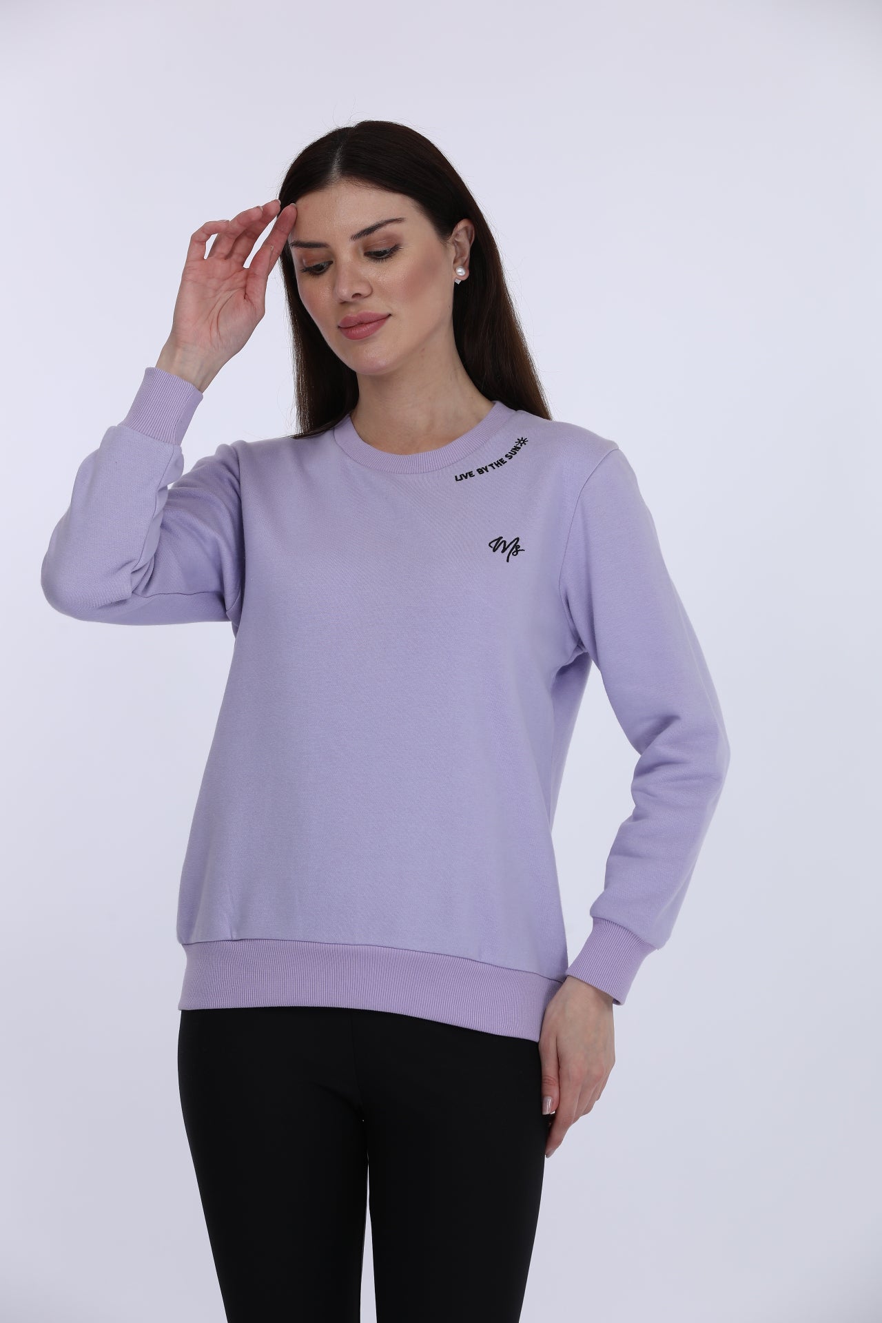 Women Fleece Purple Printed Full Sleeve Sweat Shirt