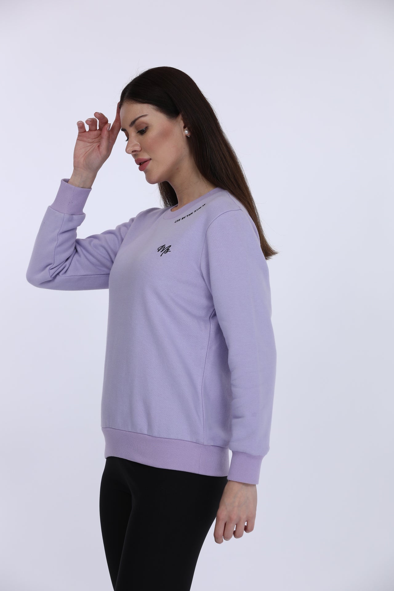 Women Fleece Purple Printed Full Sleeve Sweat Shirt