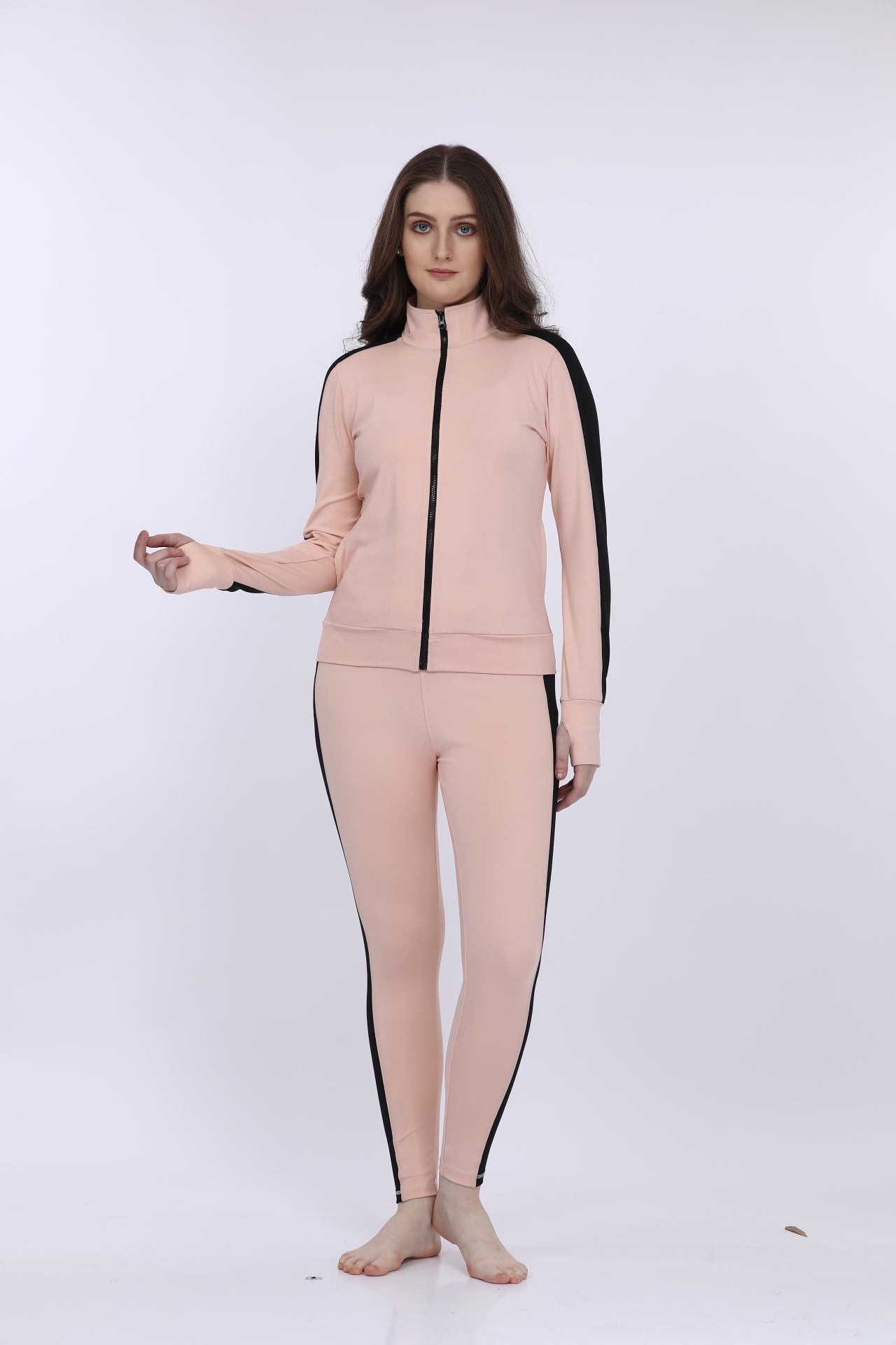 Women Poly Spandex Pink Solid Full Sleeve Track Suit