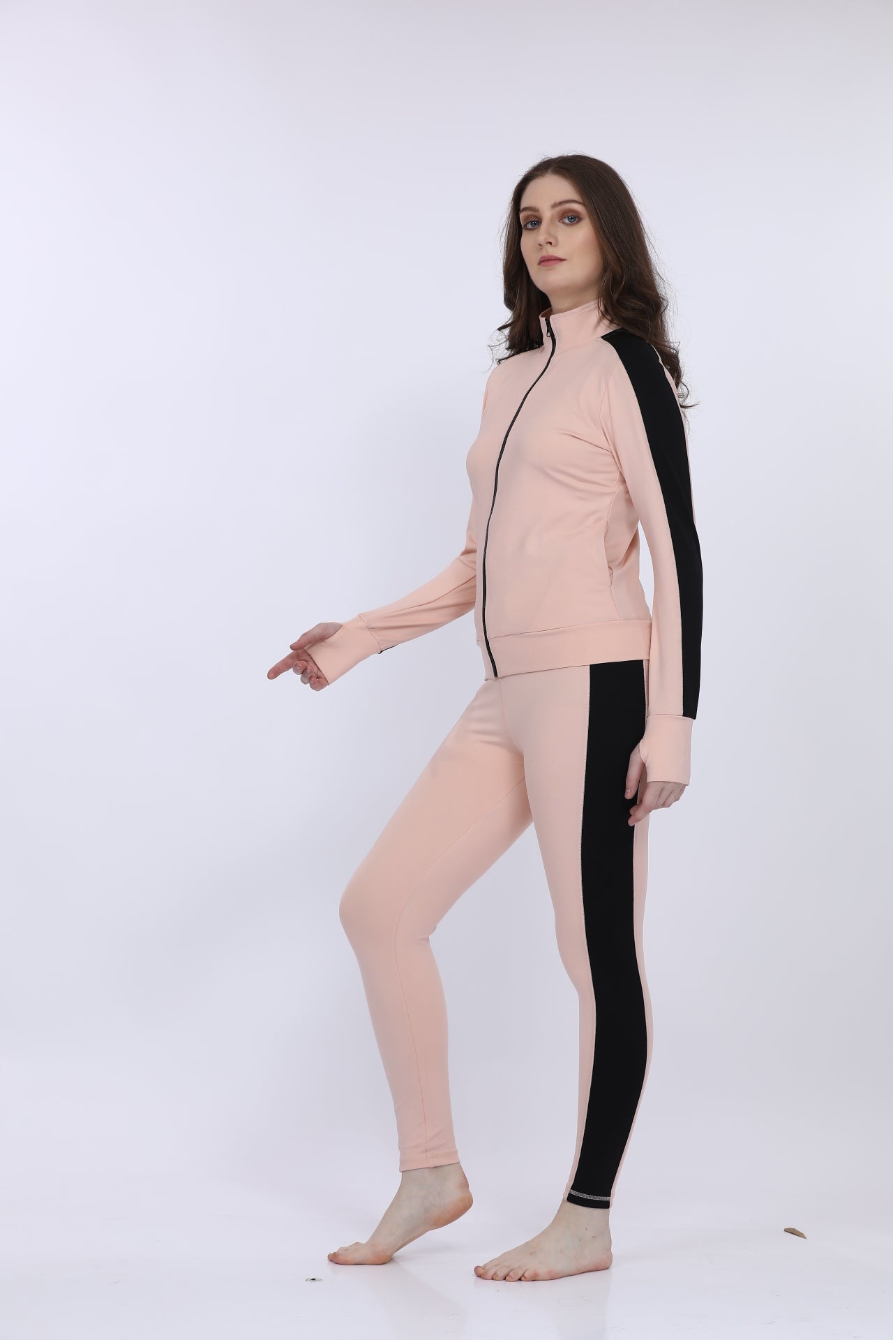 Women Poly Spandex Pink Solid Full Sleeve Track Suit