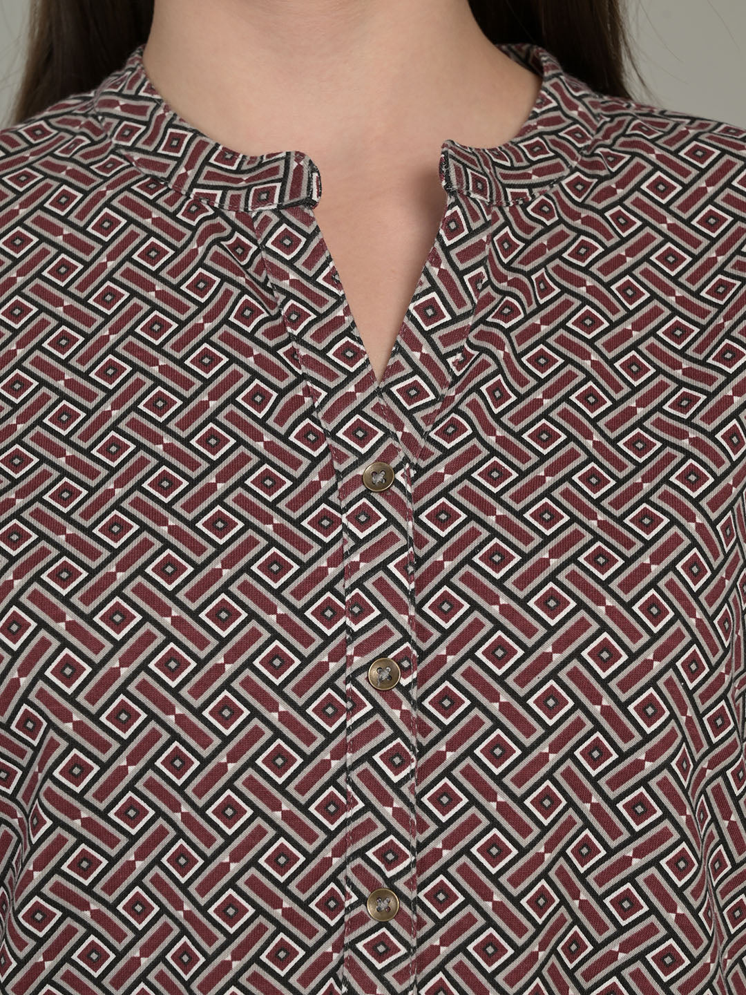 Brown 3/4 Sleeve Printed Short Kurti