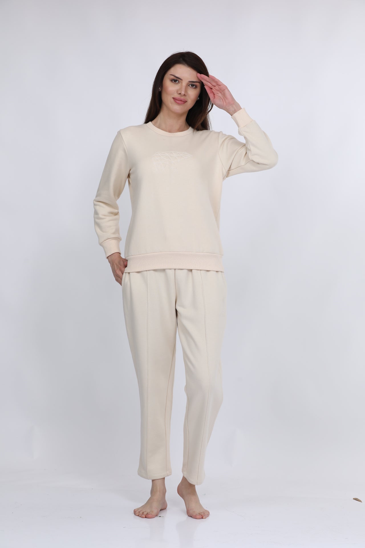 Fleece Winter Off-White Co-ord Set
