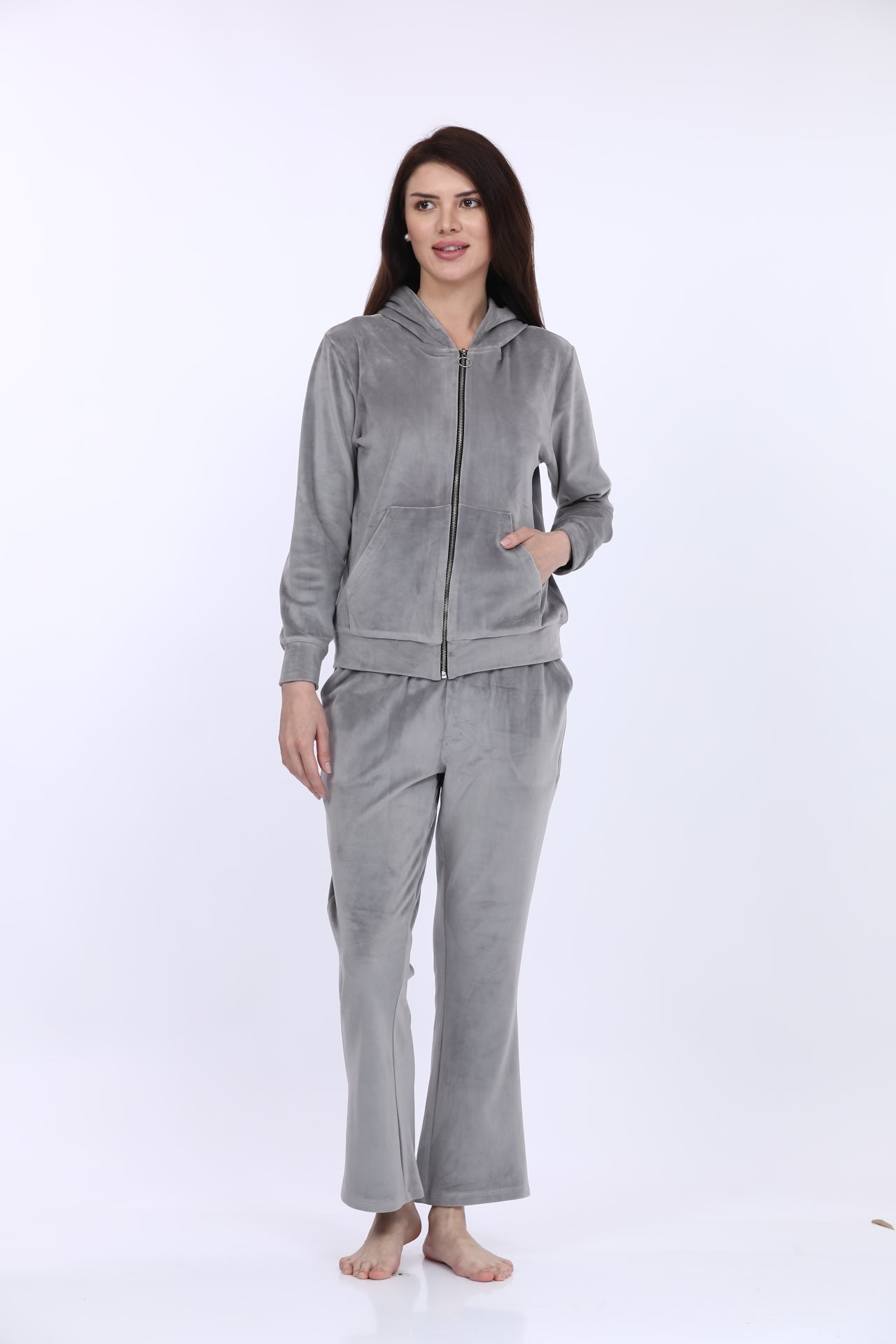 Korean Velour Silver Track Suit