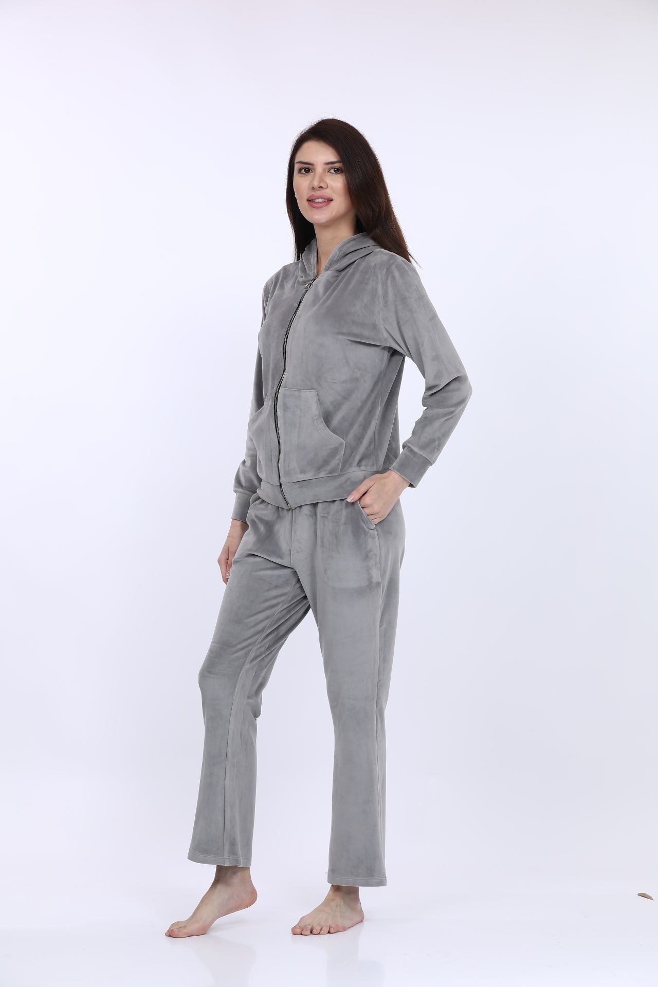 Korean Velour Silver Track Suit