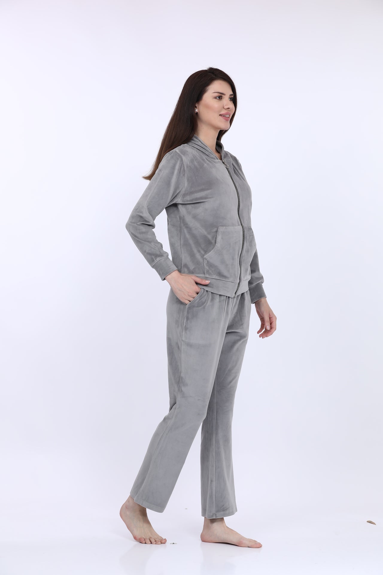Korean Velour Silver Track Suit