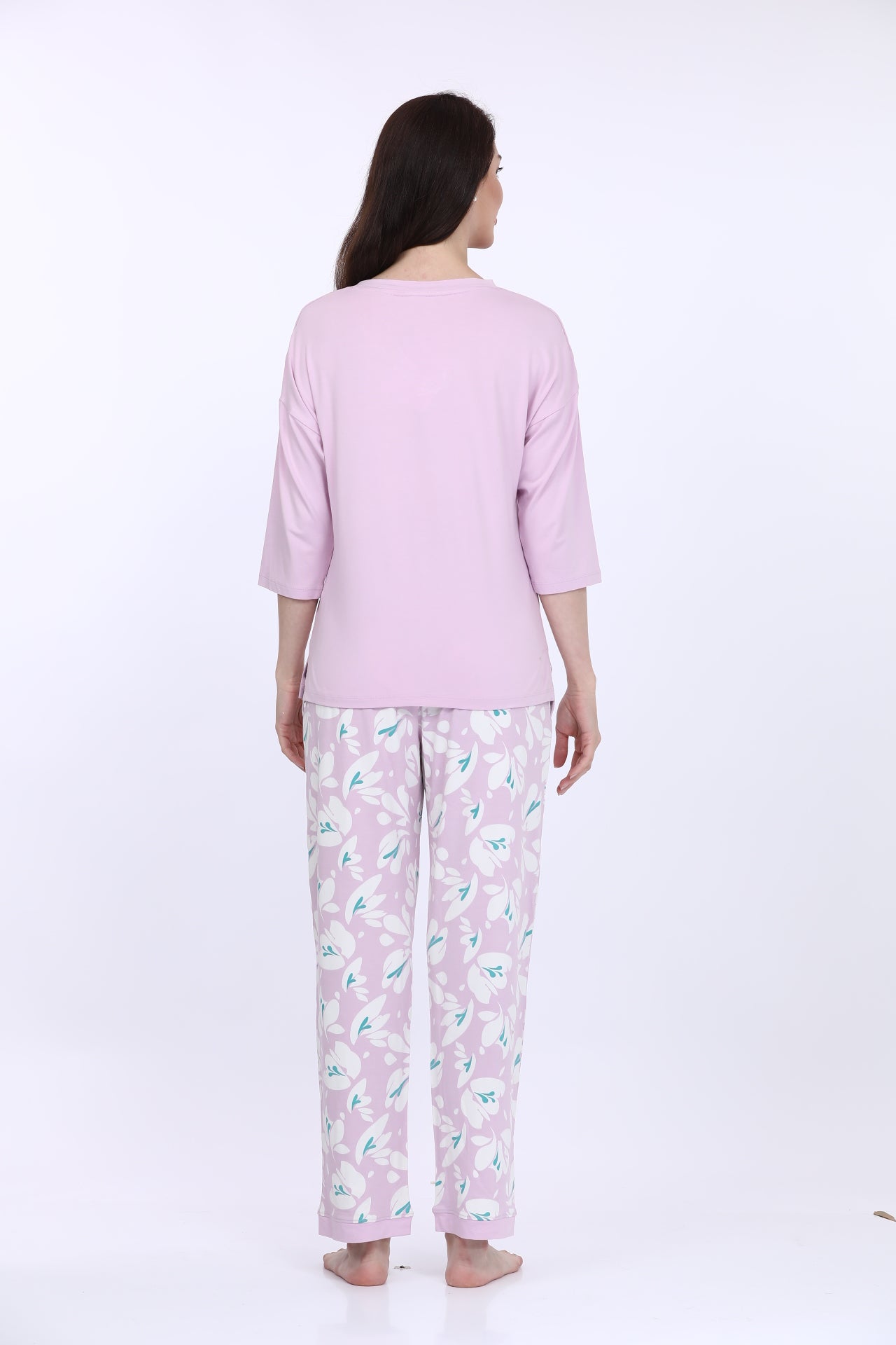 Pink Printed Viscose Nightwear Set