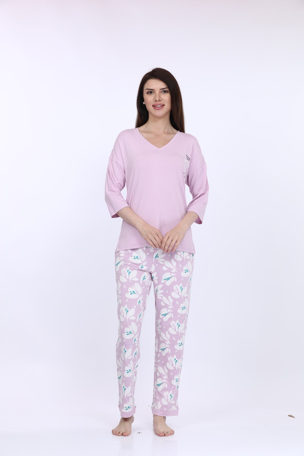 Pink Printed Viscose Nightwear Set