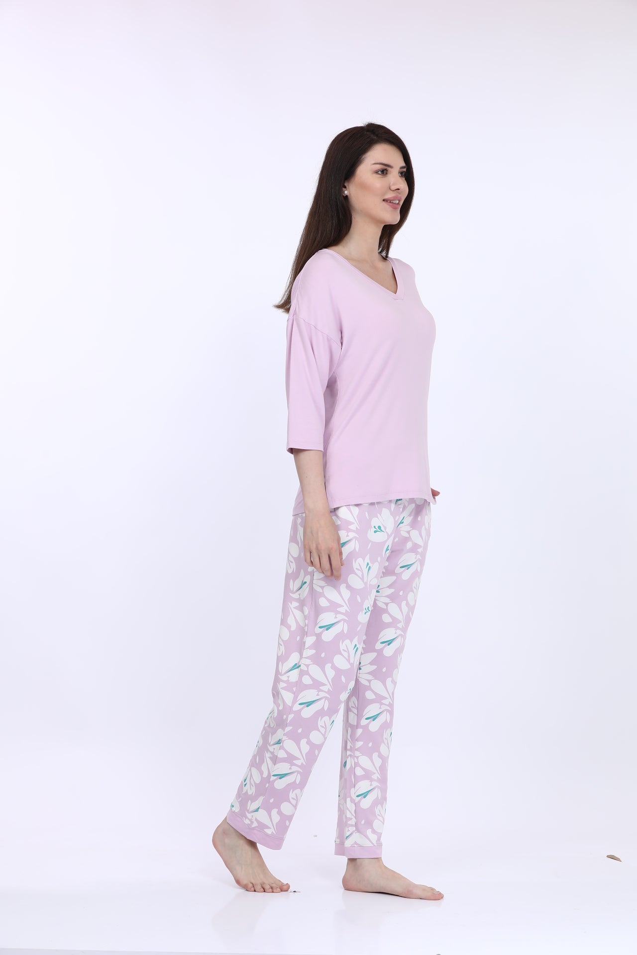Pink Printed Viscose Nightwear Set