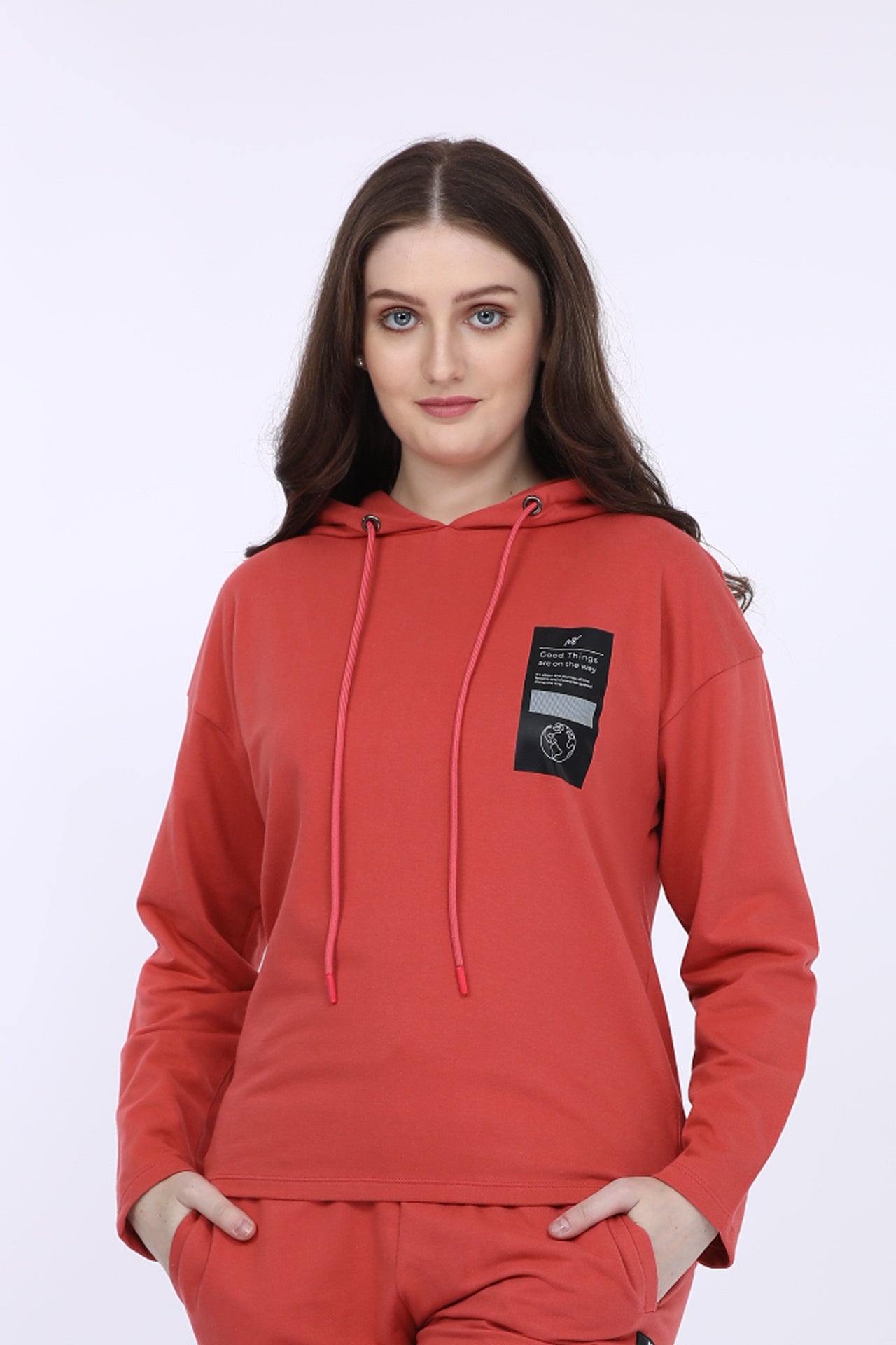 Women Cotton Spandex Red Printed Full Sleeve Sweat Shirt T-shirt