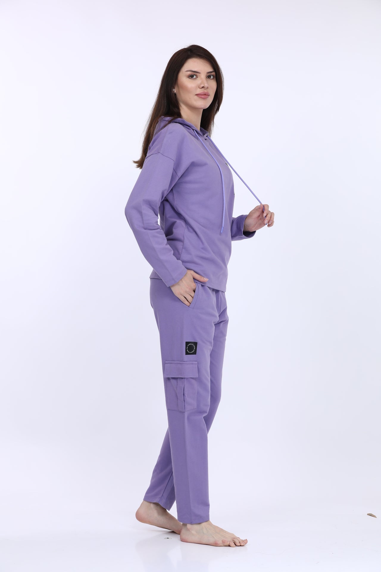 Women Cotton Spandex Purple Printed Full Sleeve Sweat Shirt