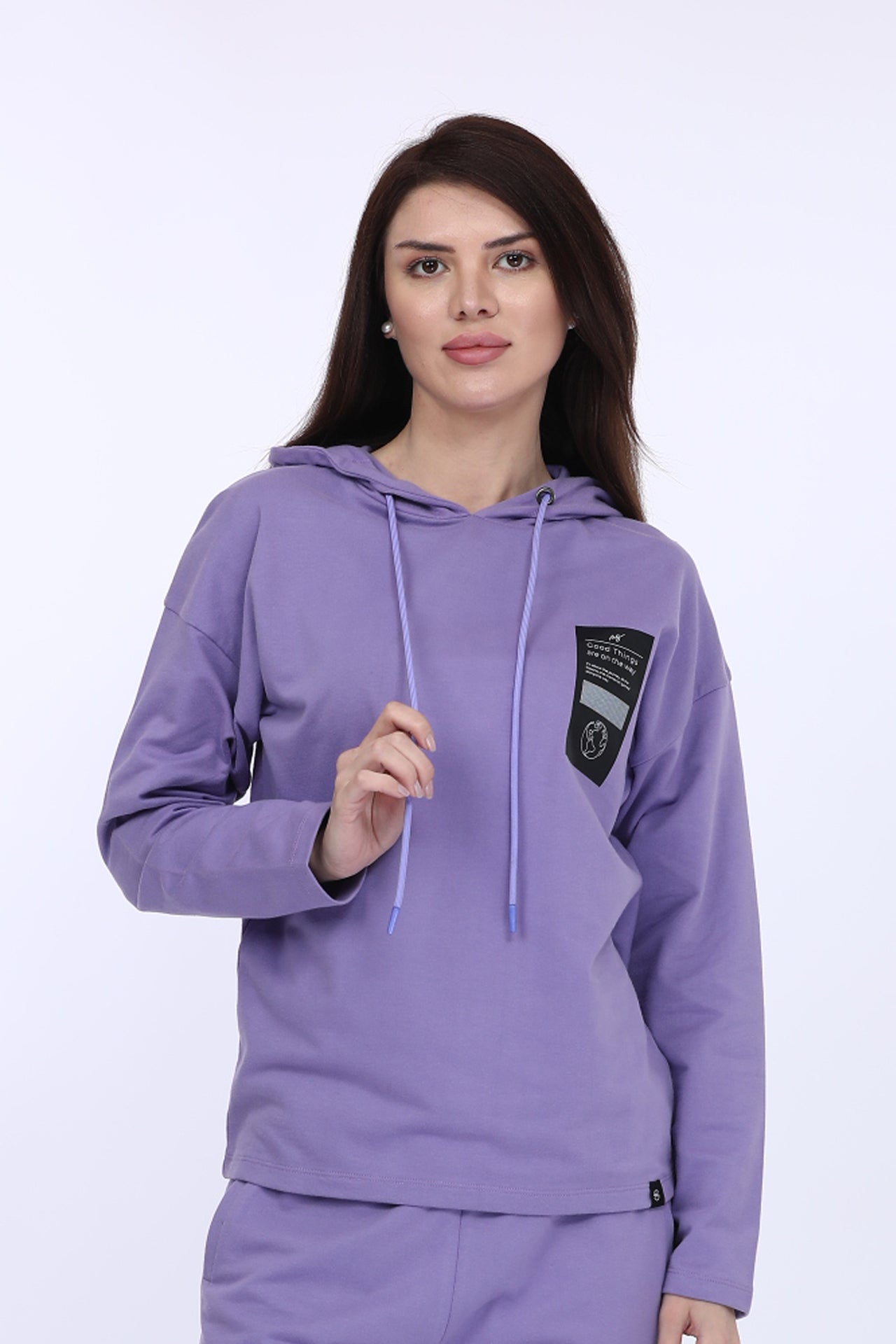 Women Cotton Spandex Purple Printed Full Sleeve Sweat Shirt