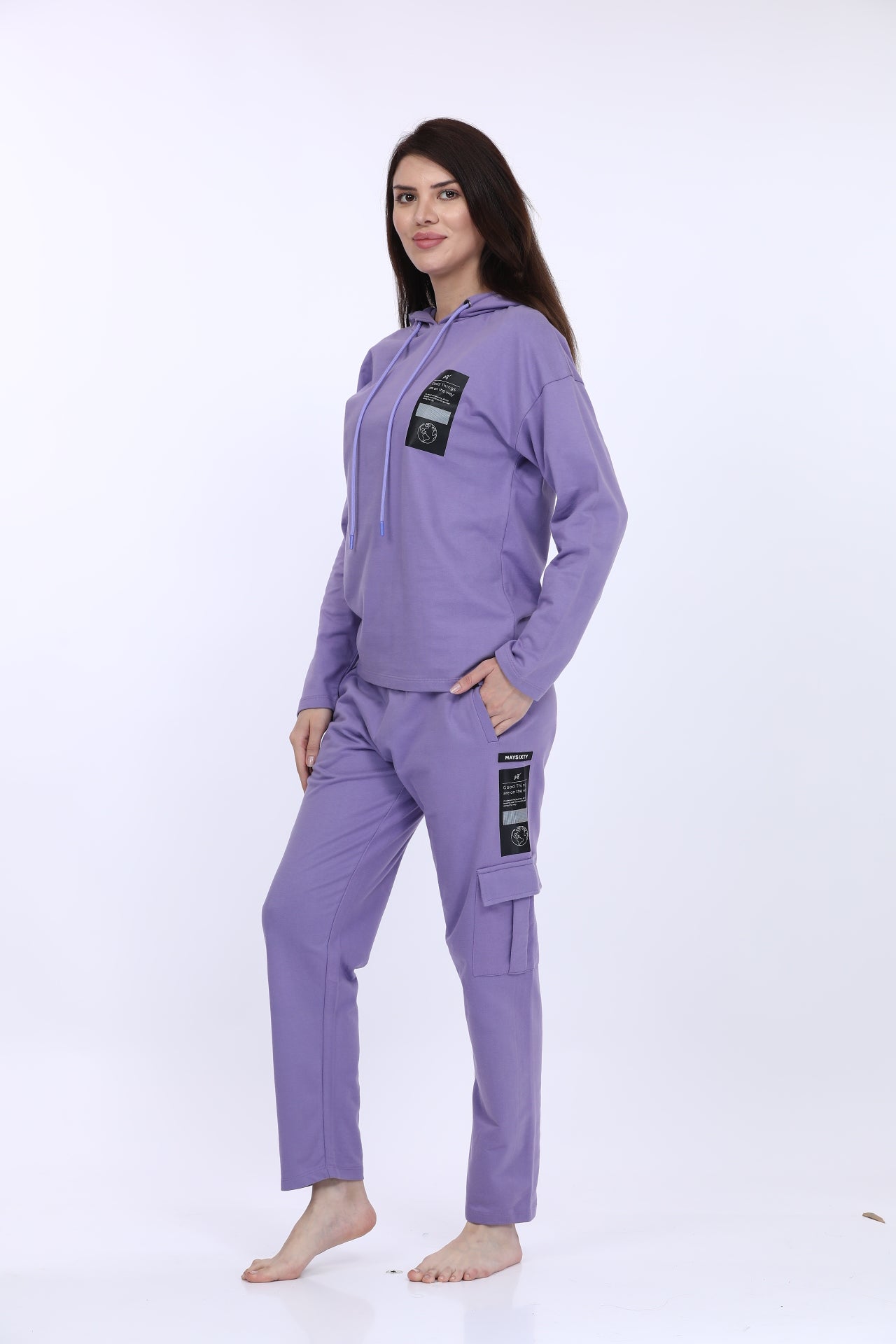 Women Cotton Spandex Purple Printed Full Sleeve Sweat Shirt