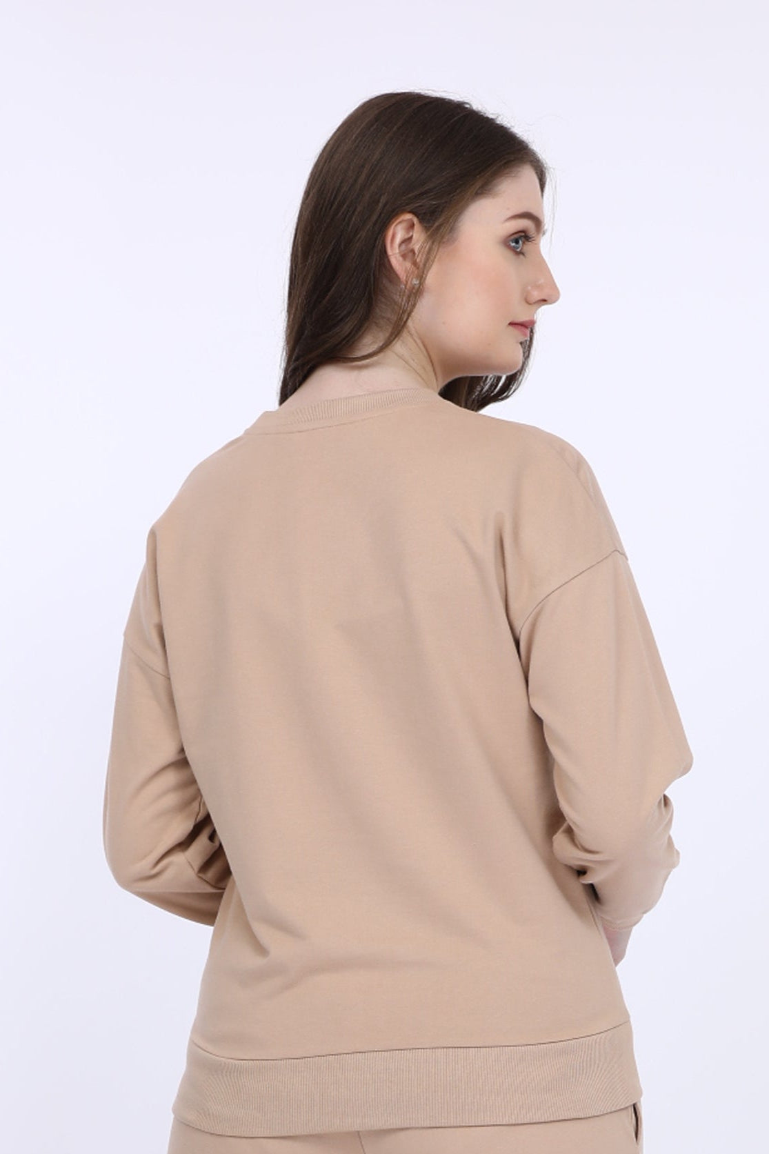 Women Cotton Spandex Brown Printed Full Sleeve Sweat Shirt T-shirt