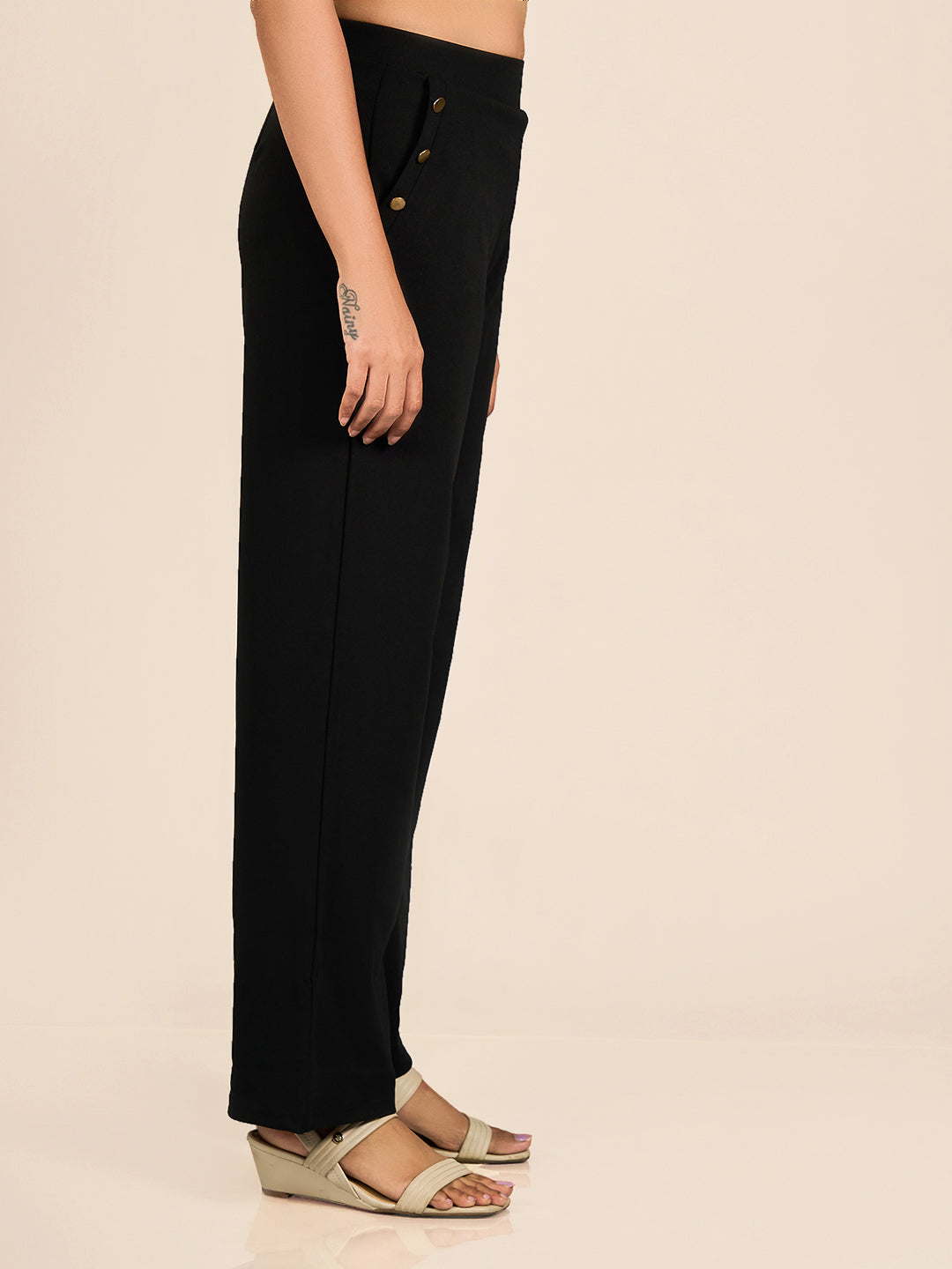 Black Solid Track Pant for Women
