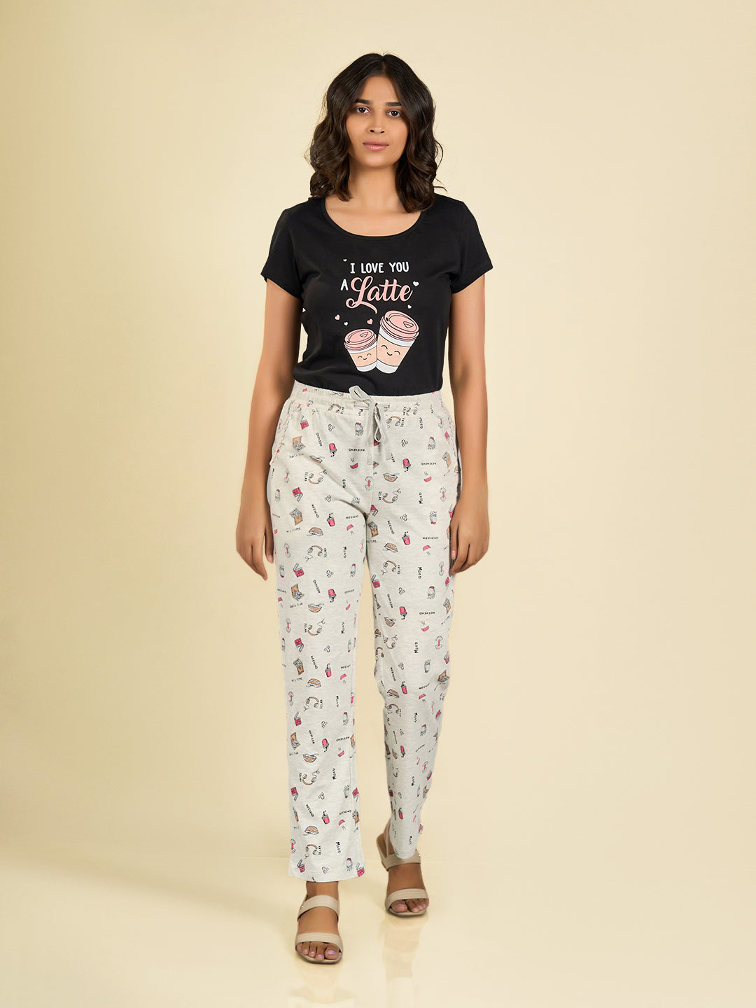 Off-White Cotton Printed Pyjama