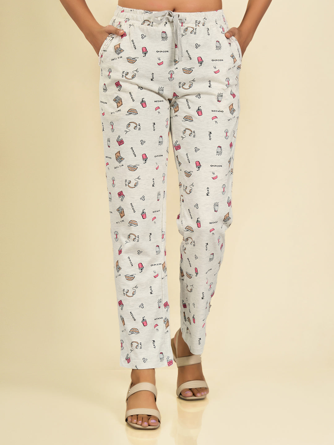 Off-White Cotton Printed Pyjama