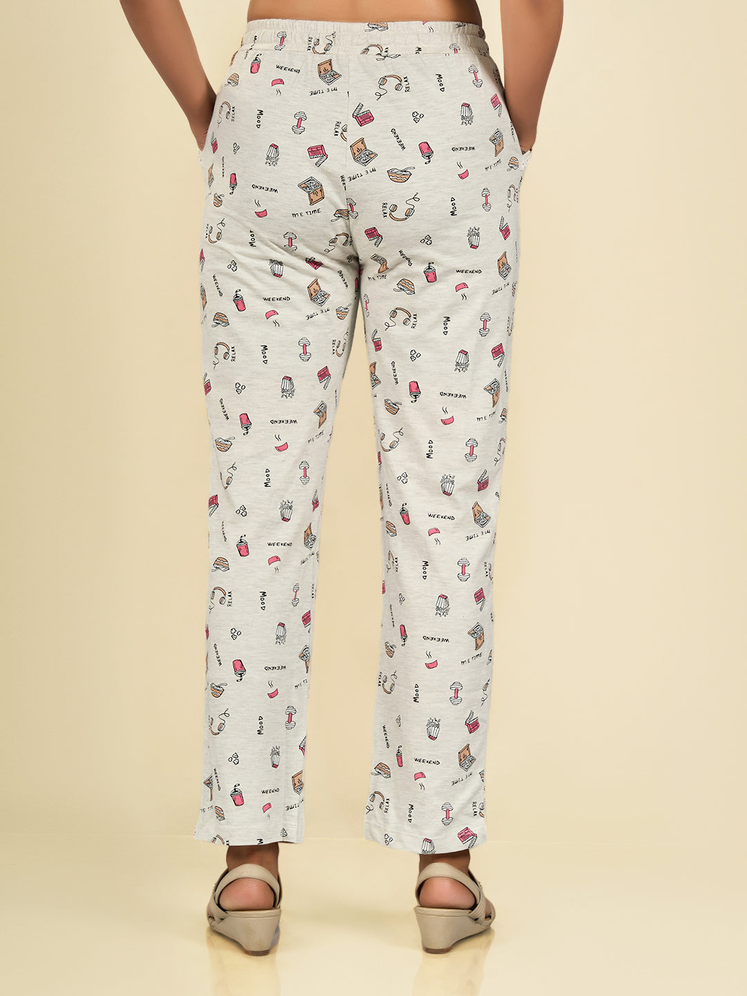 Off-White Cotton Printed Pyjama