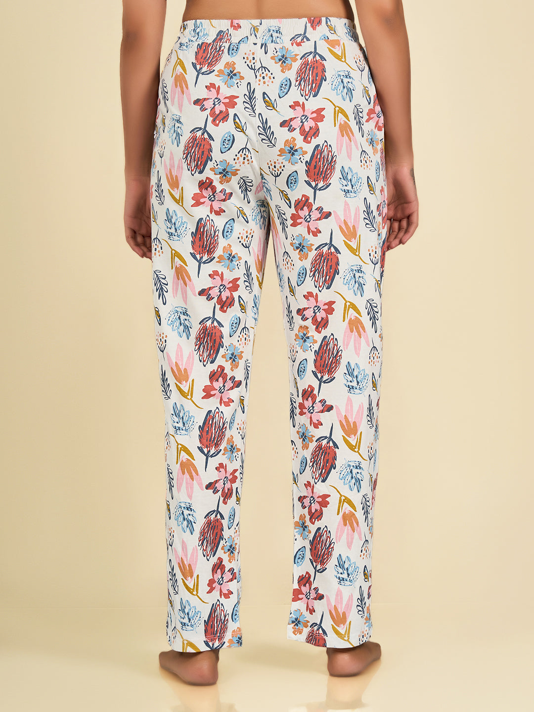 White Printed Cotton Pyjama for Women