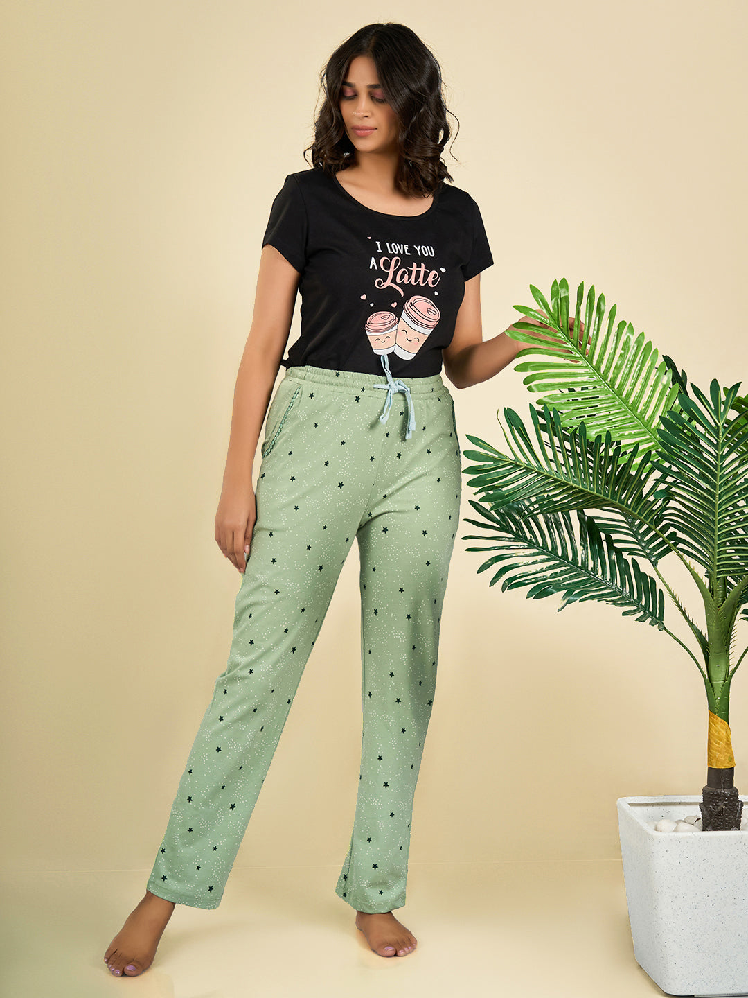 Green Printed Cotton Pyjama