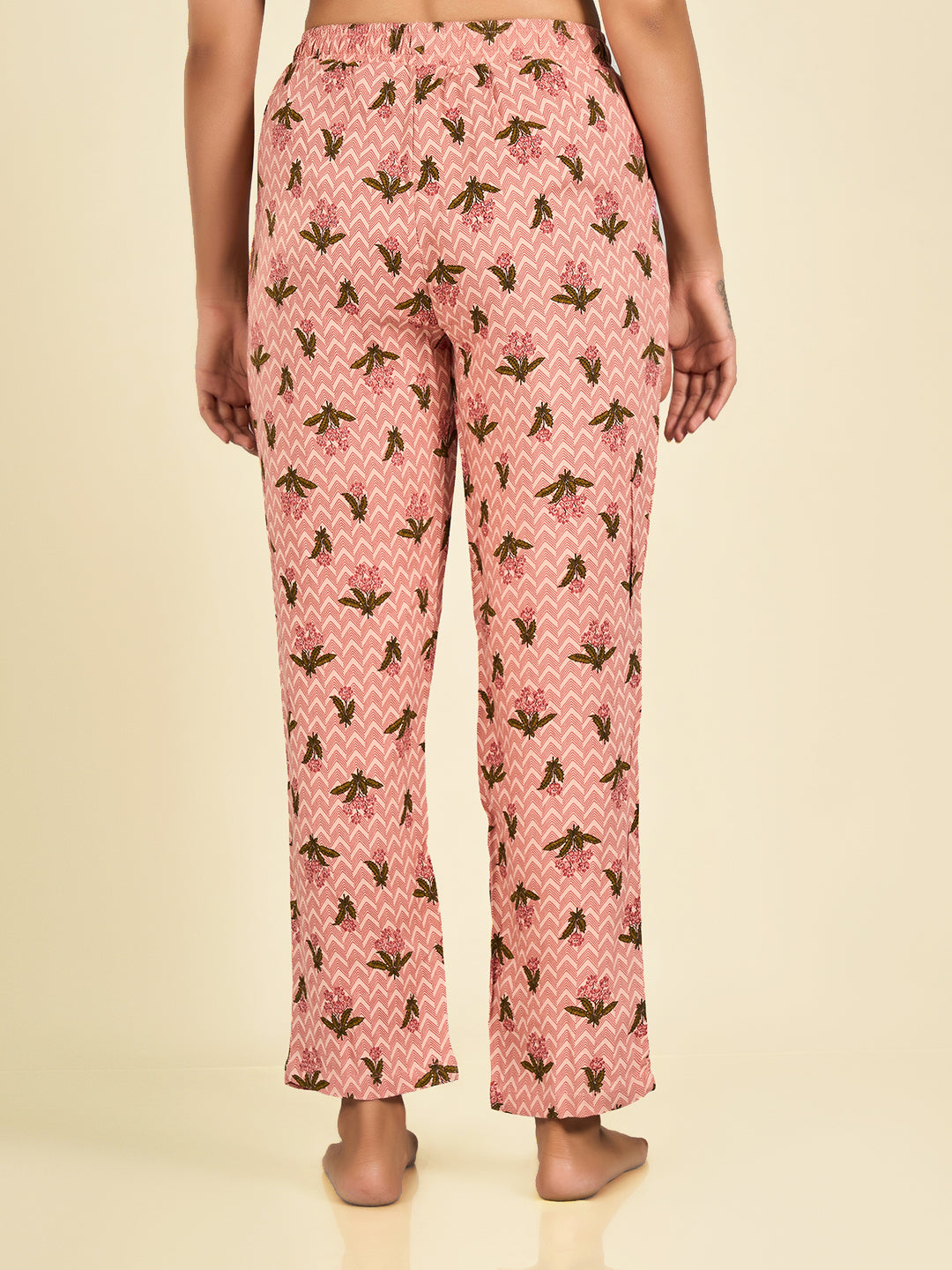 Peach Floral Printed Pyjama for Women