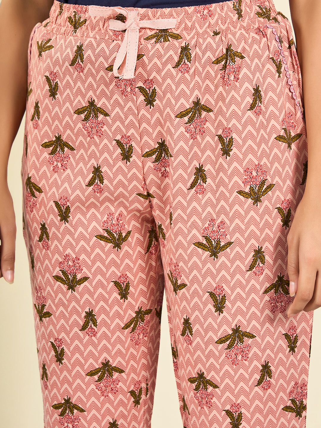 Peach Floral Printed Pyjama for Women