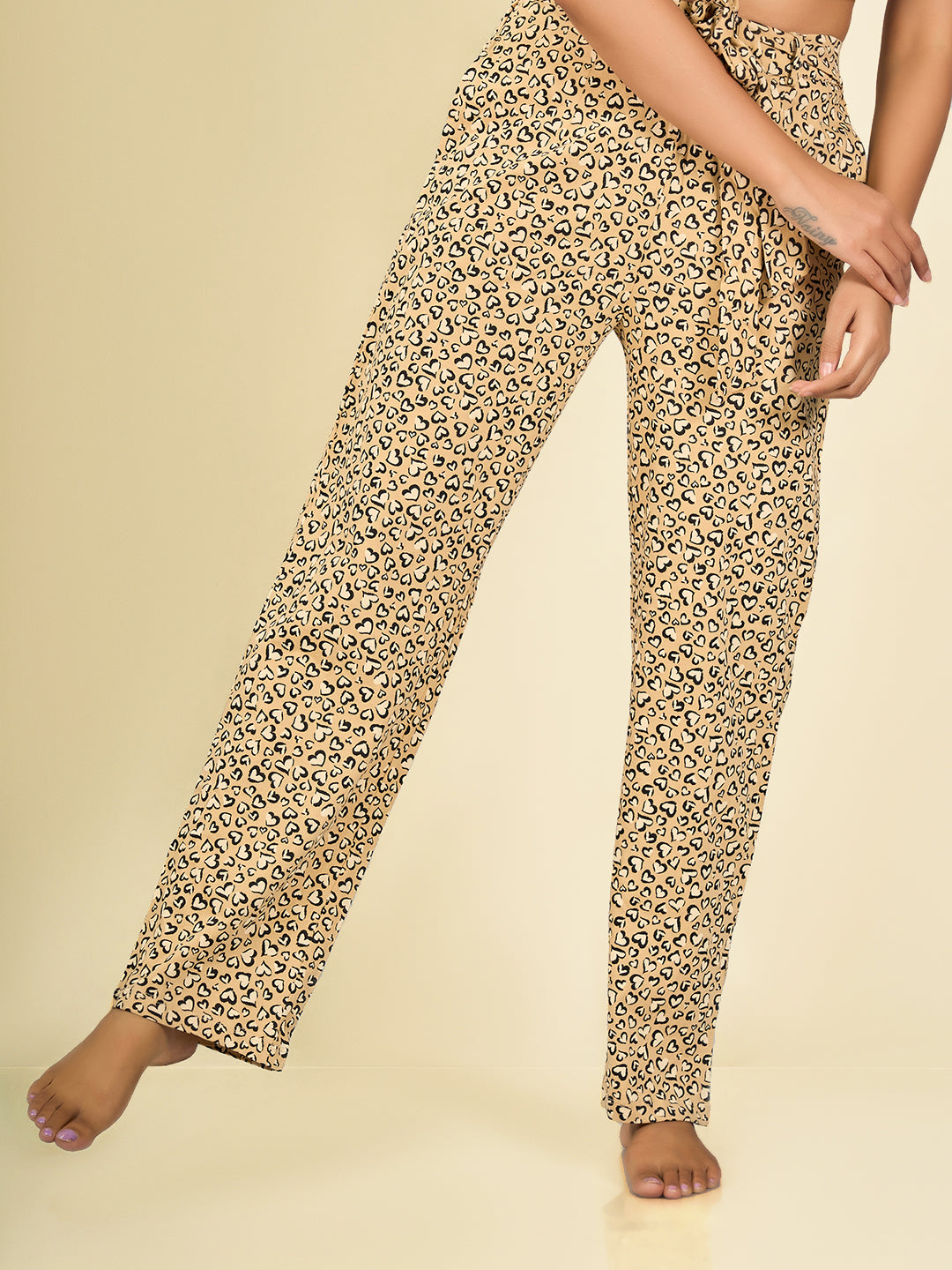 Brown Printed Cotton Pyjama for Women