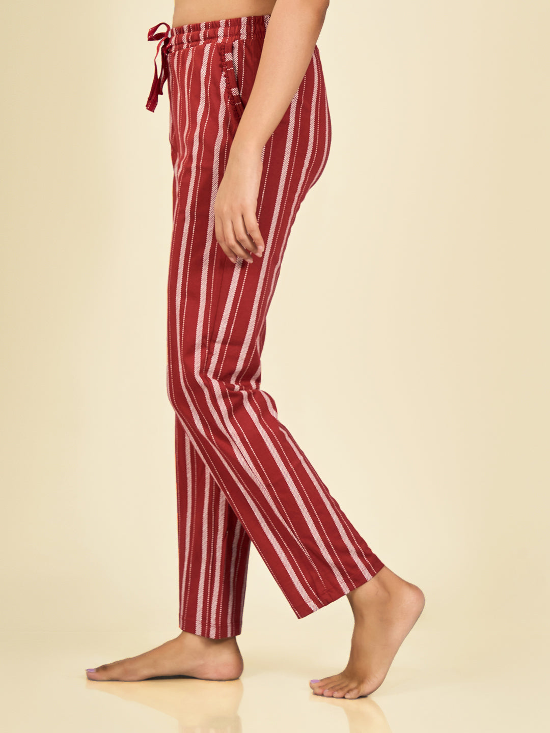 Red Striped Cotton Pyjama for Women