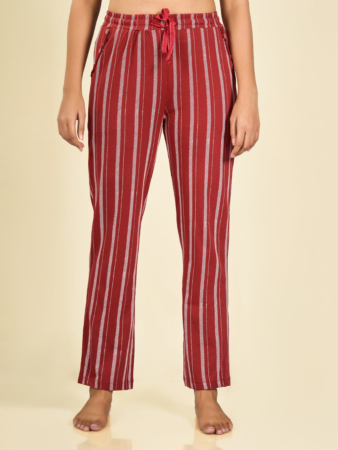 Red Striped Cotton Pyjama for Women