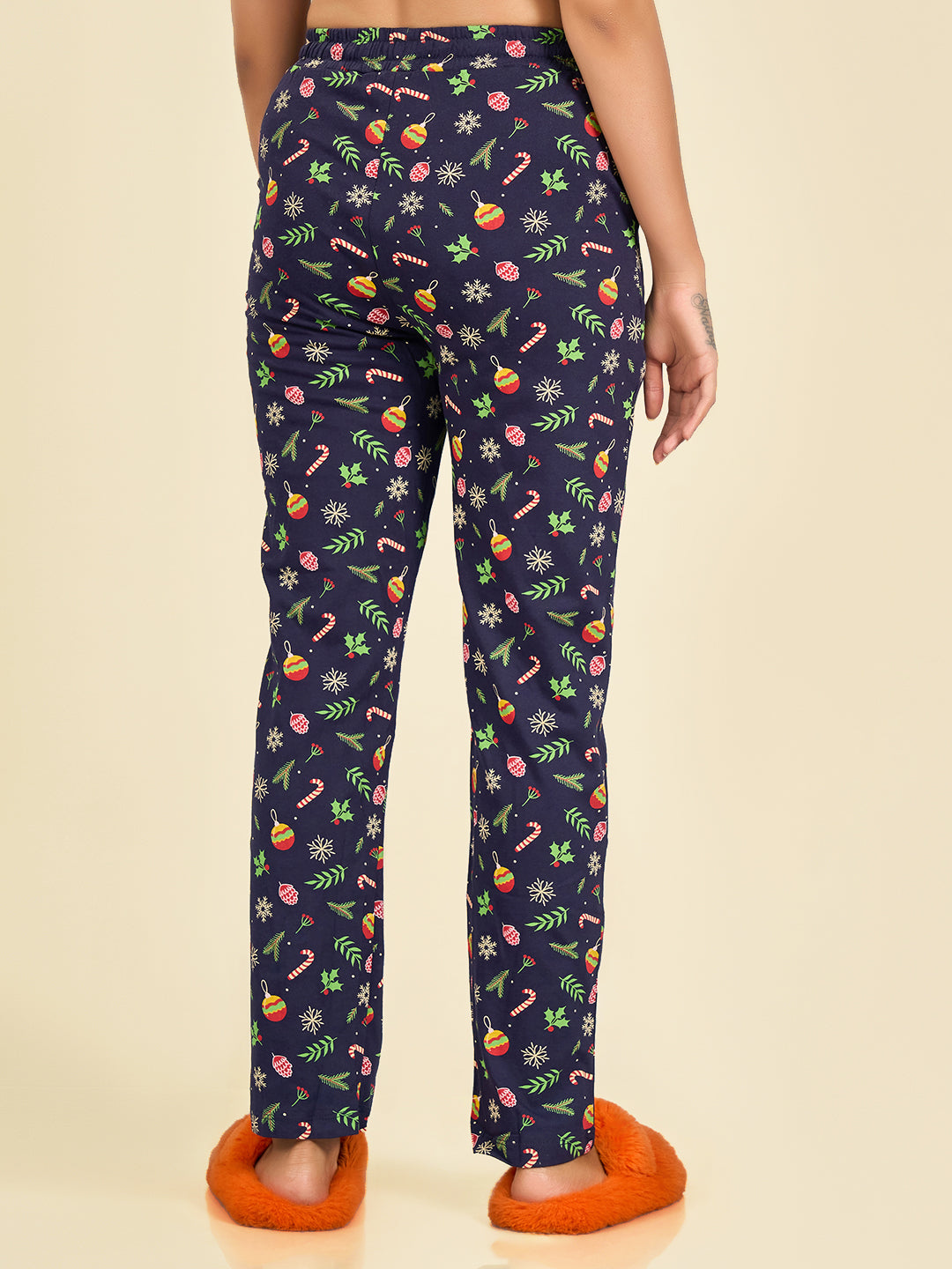 Navy Blue Cotton Printed Pyjama for Women