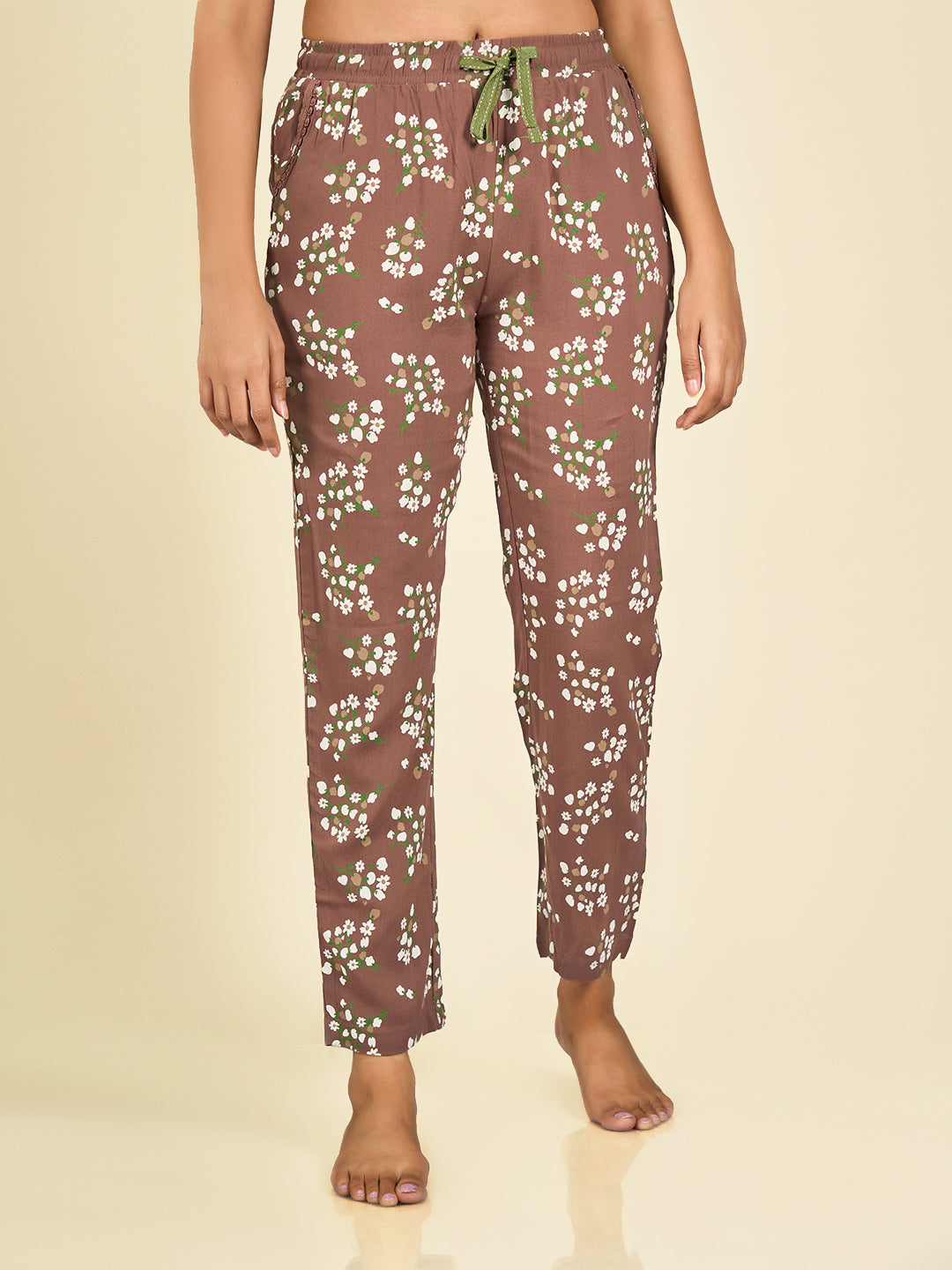 Brown Floral Printed Pyjama for Women