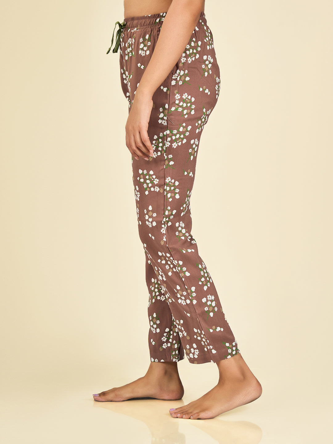 Brown Floral Printed Pyjama for Women