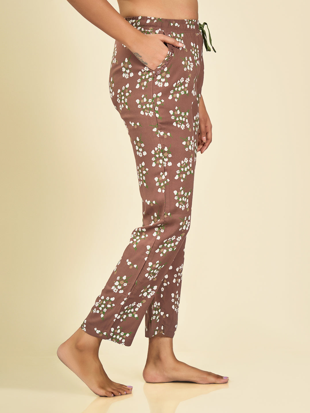 Brown Floral Printed Pyjama for Women