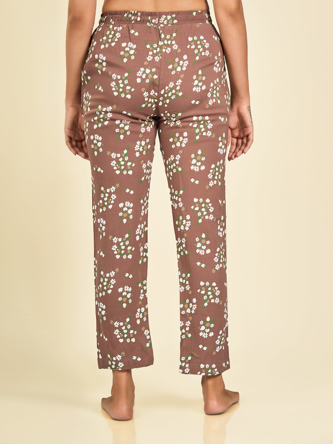 Brown Floral Printed Pyjama for Women