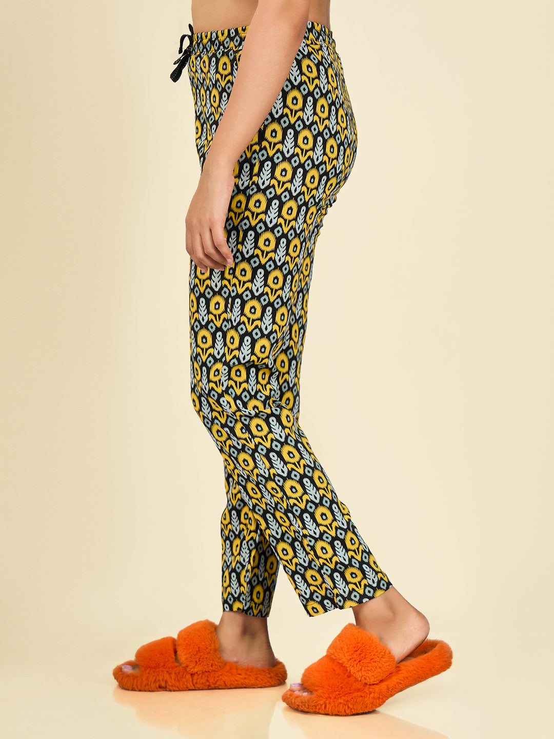 Black & Yellow Printed Rayon Pyjama for Women