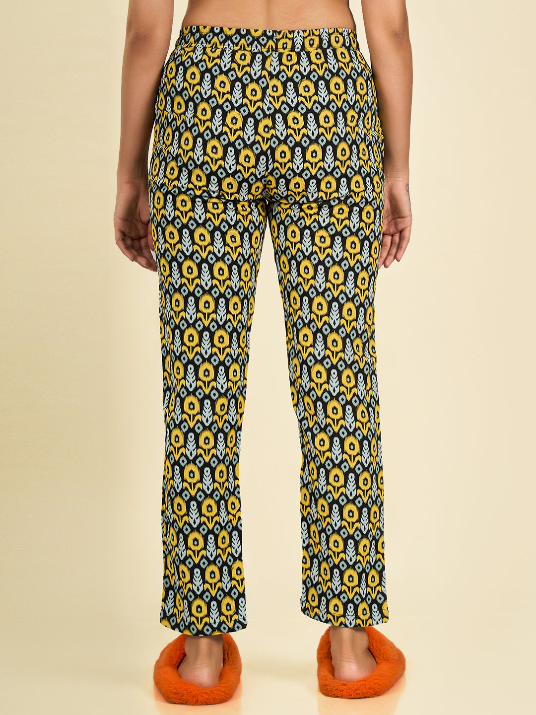 Black & Yellow Printed Rayon Pyjama for Women