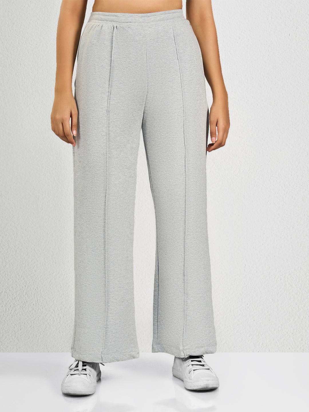 Grey Solid Spandex Track Pant