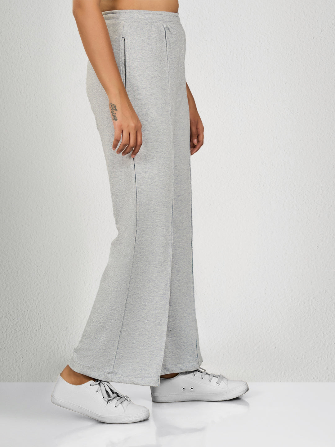 Grey Solid Spandex Track Pant