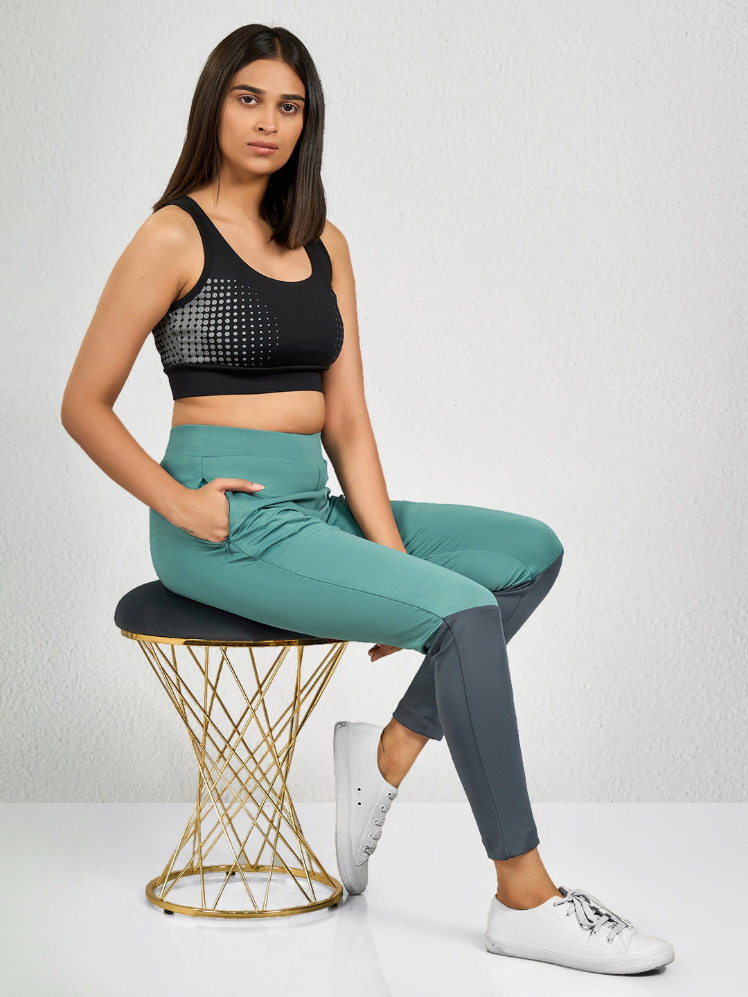 Green & Grey Yoga Pants For Women