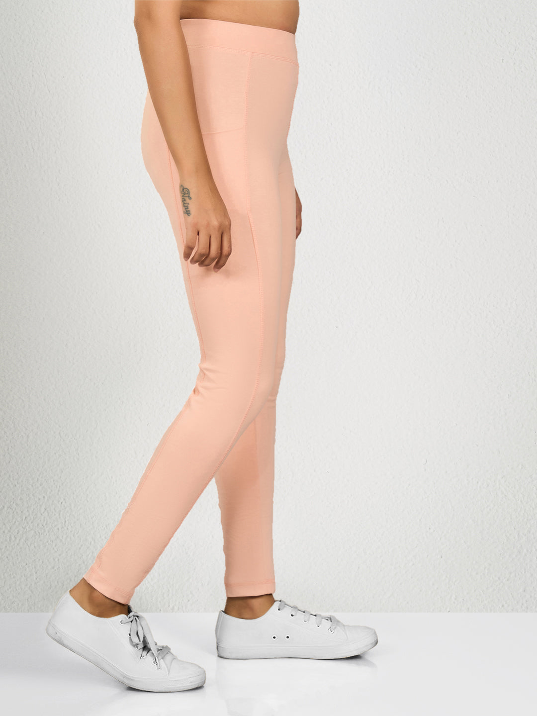 Light Pink Solid Track Pants Leggings for Women