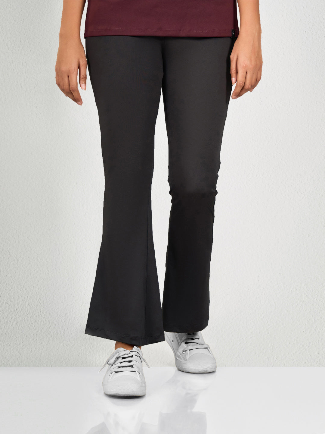 Women Poly Spandex Black Solid Flair Bottom