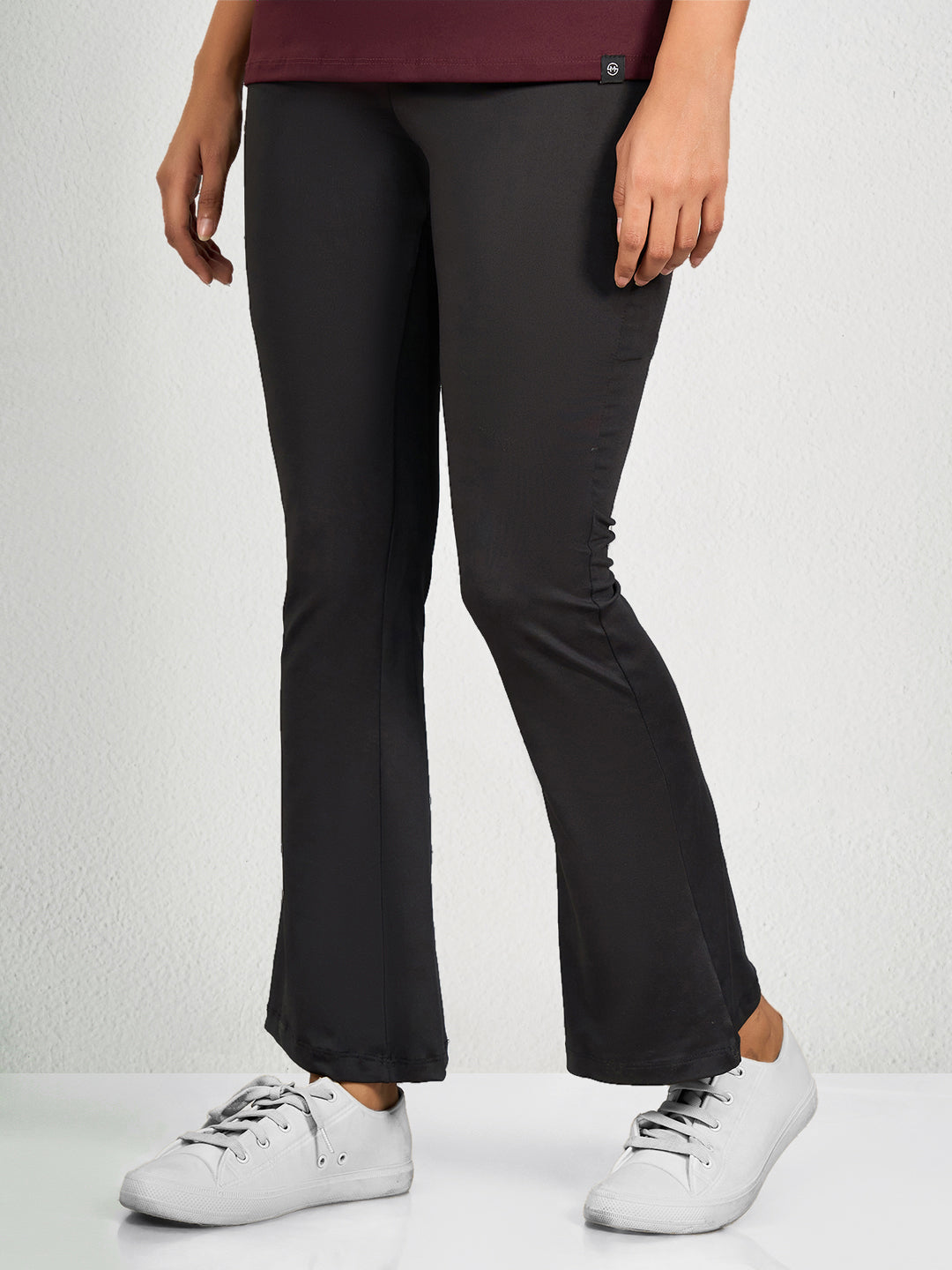 Women Poly Spandex Black Solid Flair Bottom