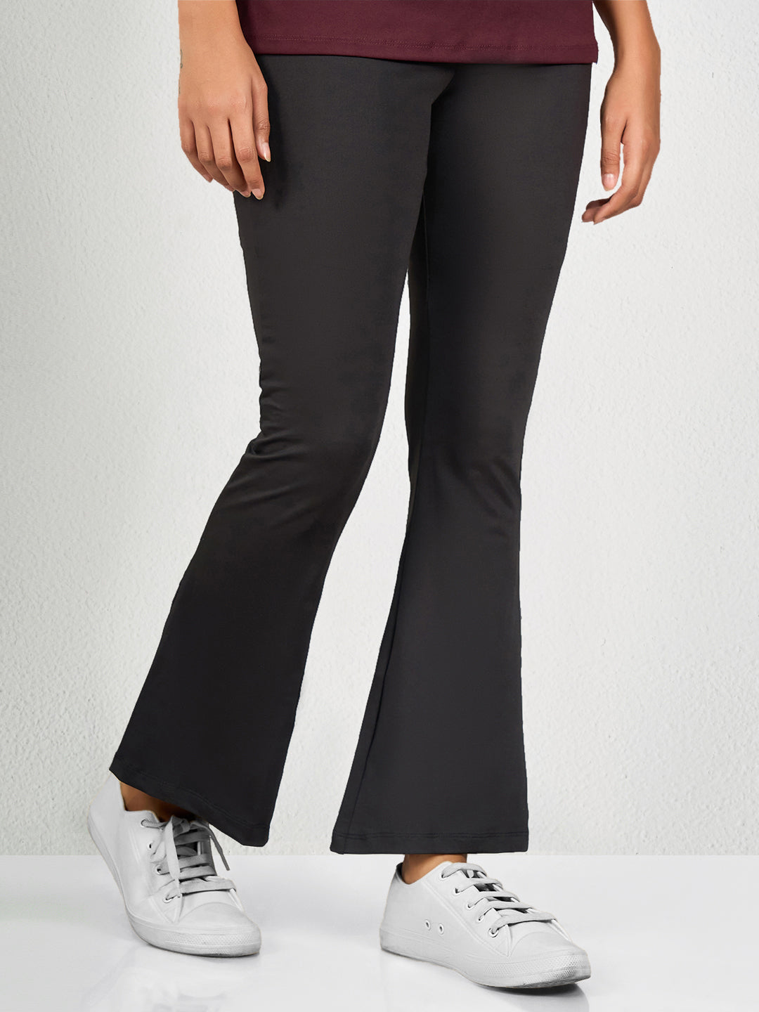 Women Poly Spandex Black Solid Flair Bottom