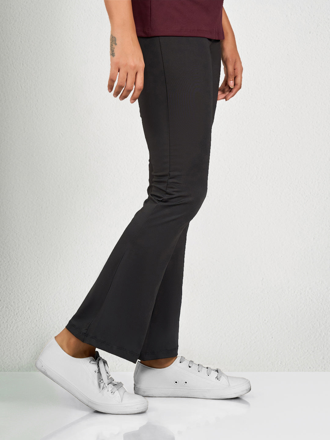 Women Poly Spandex Black Solid Flair Bottom