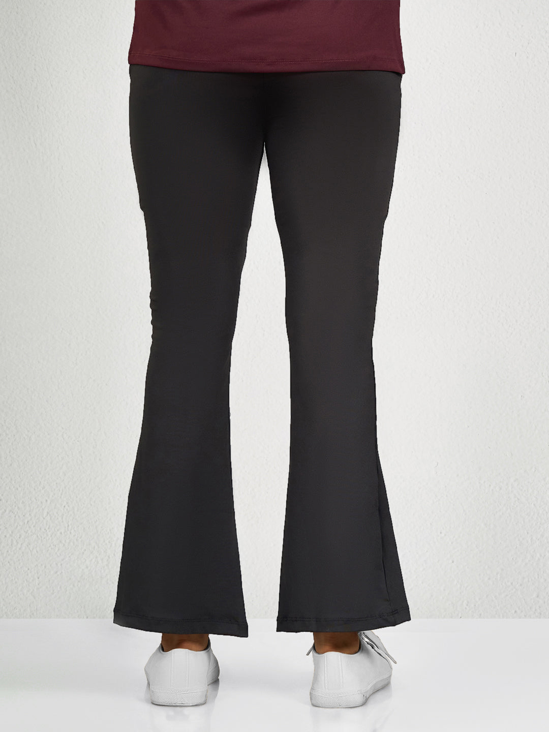 Women Poly Spandex Black Solid Flair Bottom