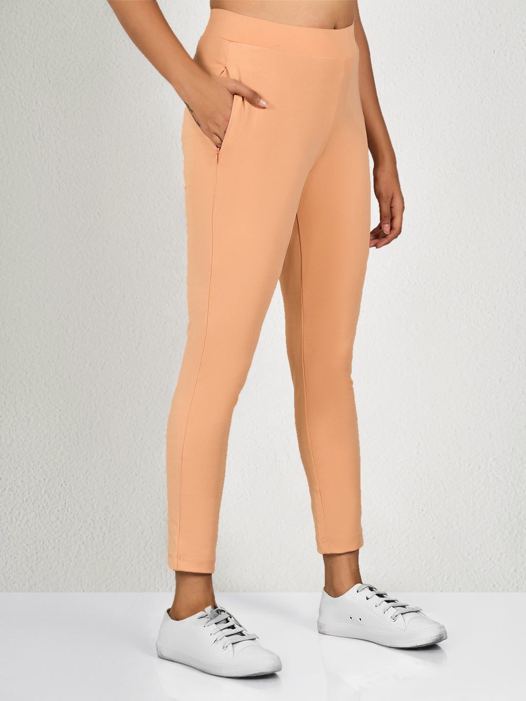 Peach Solid Yoga Pants for Women