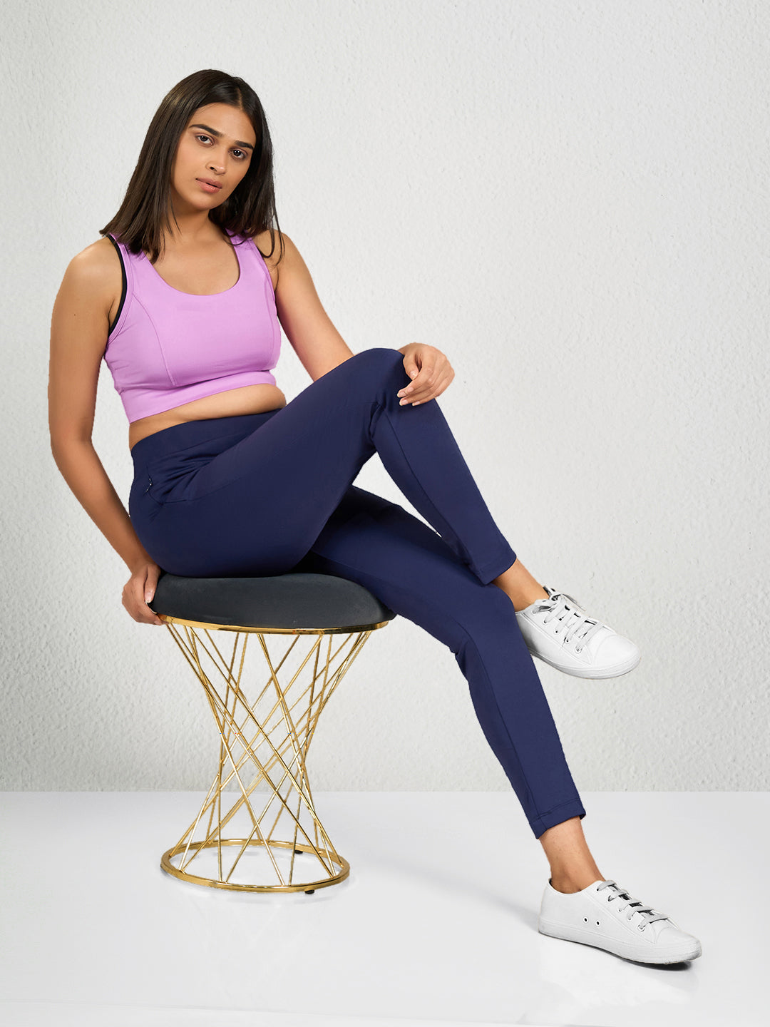 Blue Solid Yoga Pants for Women