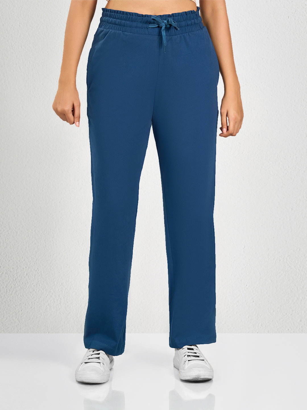 Blue Solid Cotton Track Pant