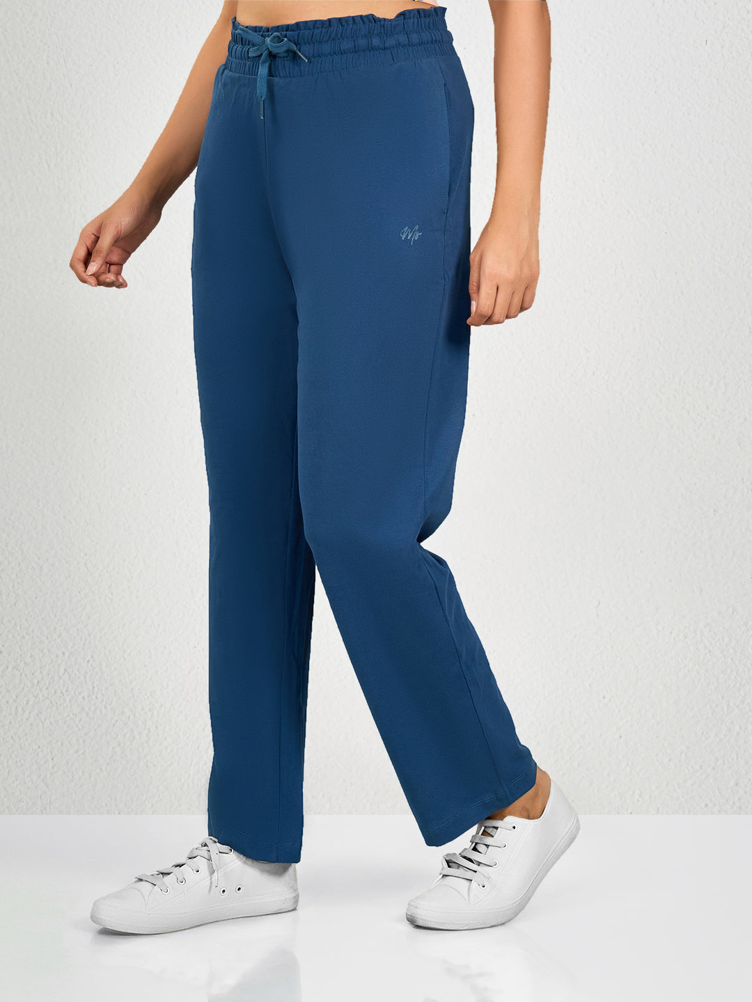 Blue Solid Cotton Track Pant